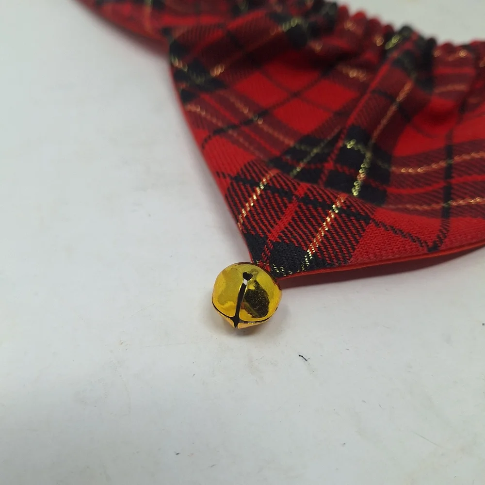 Red Plaid Star Hair Scrunchie with Bells
